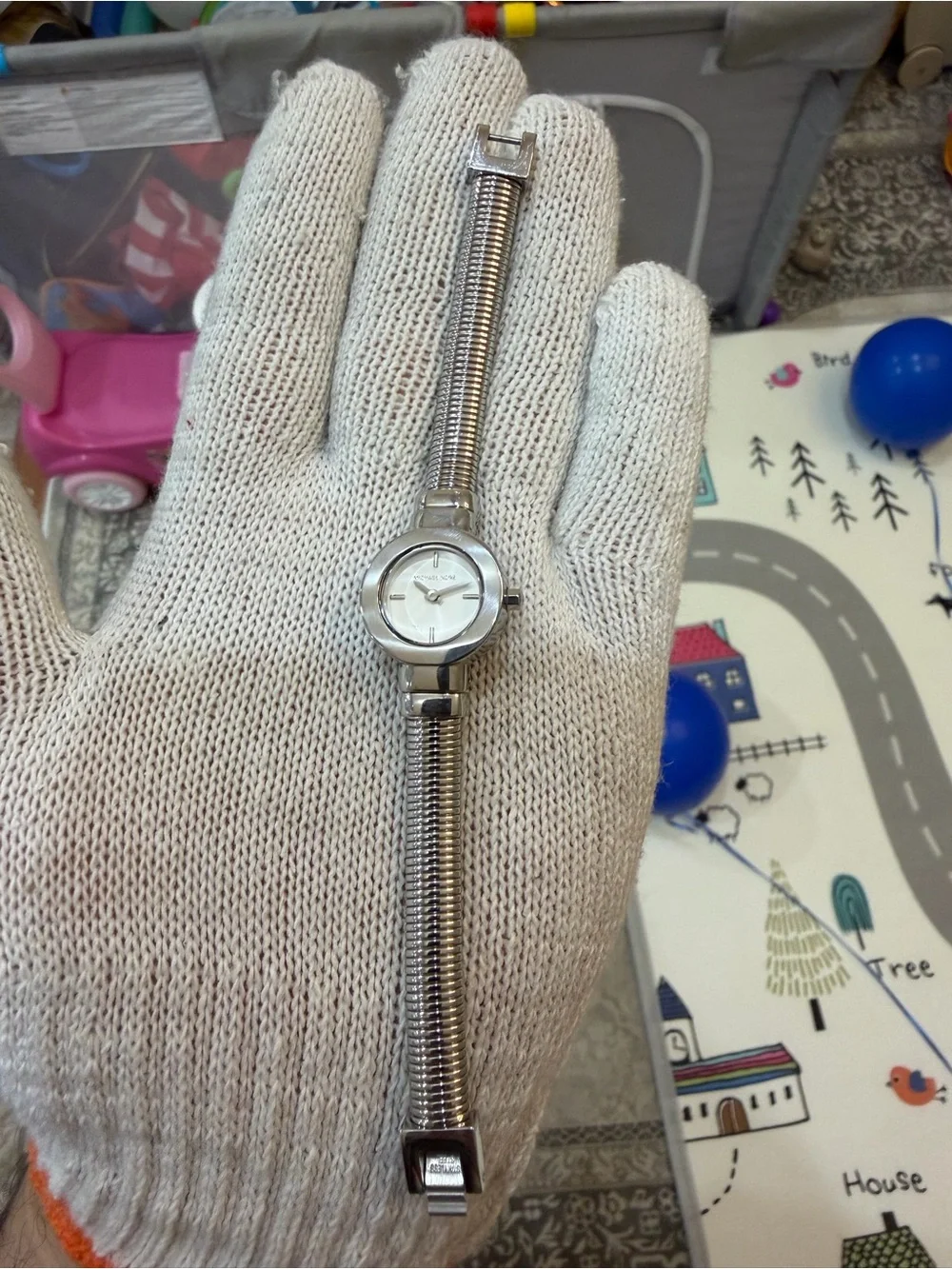 Michael Kors MK7529 Mini Gramercy Women's Silver Watch Tubogas Cuff Fits 6.5